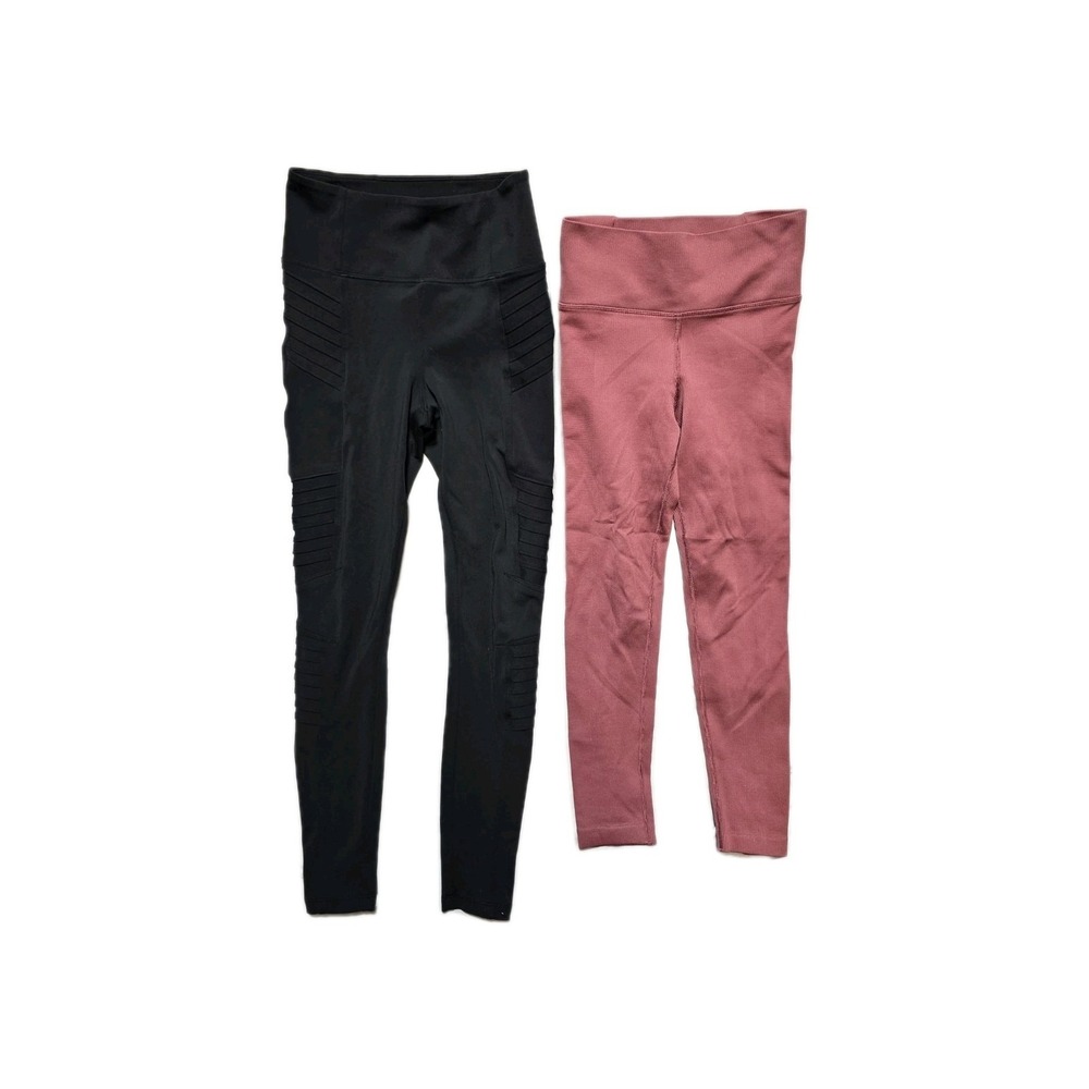 Athleta Women's Knit XS Dusty Pink Black Leggings Hirise Lot‎ Of 2